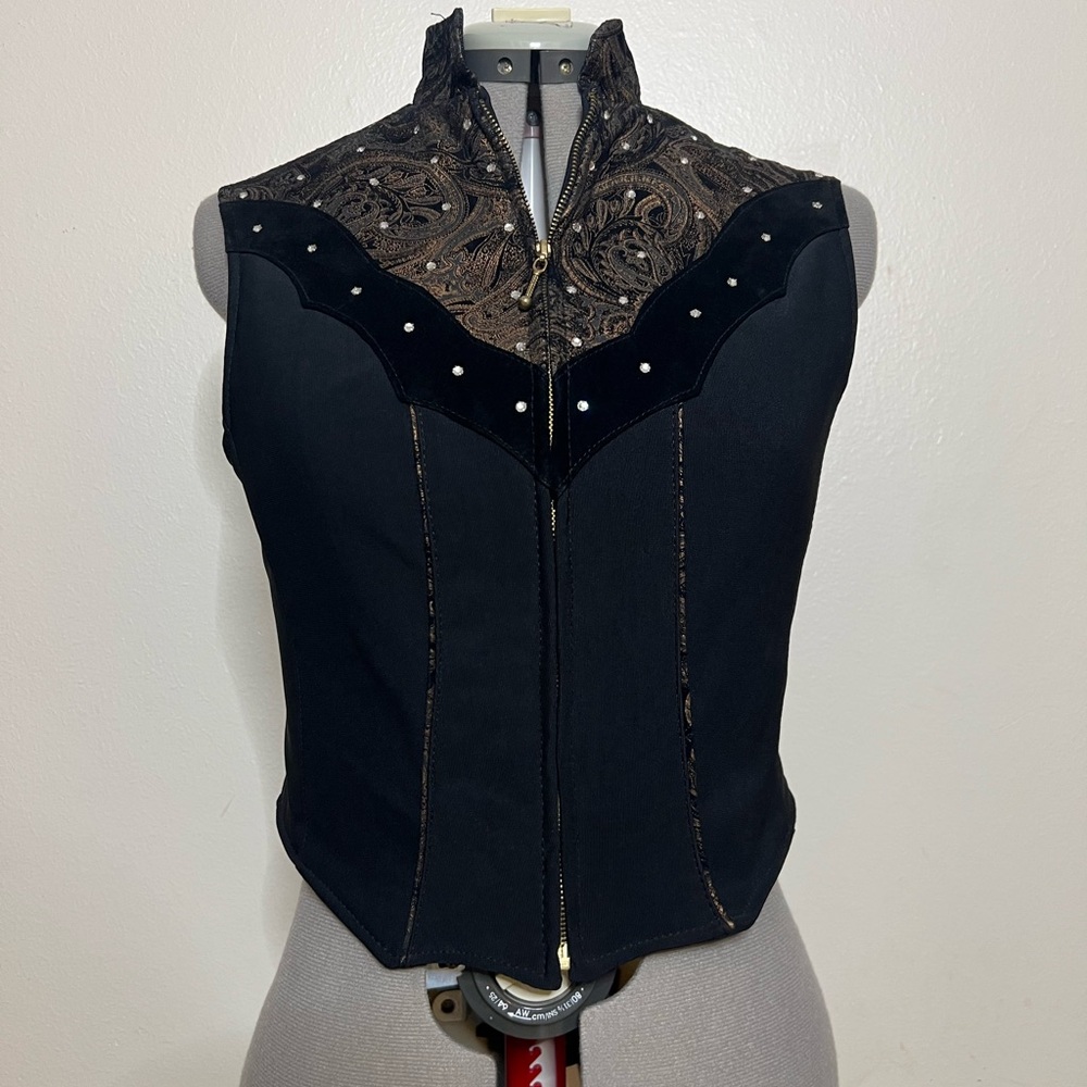 Twins Leather Co Women’s Leather Crystal Studded Vest Size Large Paisley
